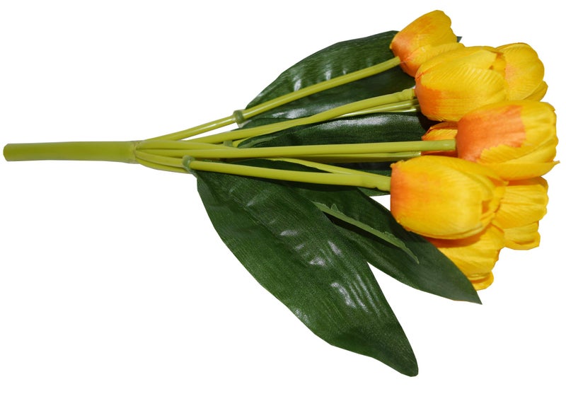 Fourwalls Beautiful Artificial Polyester and Plastic Tulip Flower Bunch (9 Head Flower, 38 cm Total Height, Yellow) - Image 2