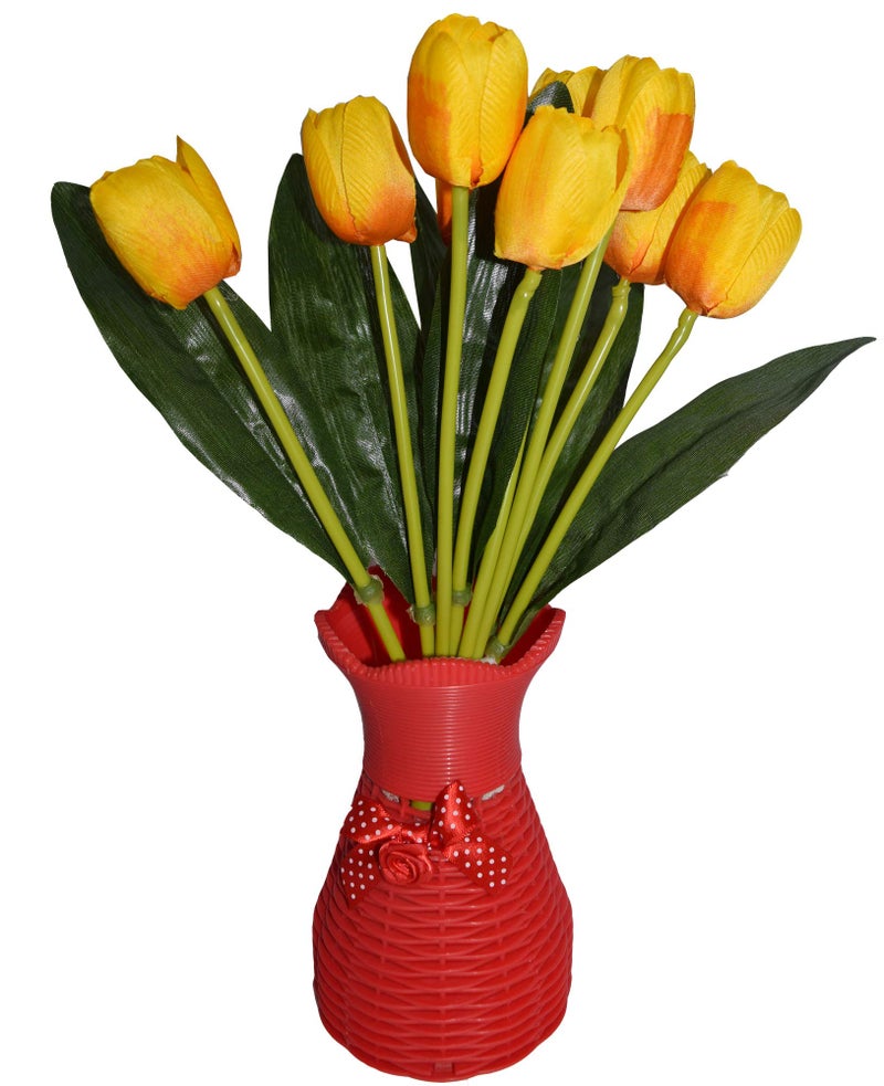 Fourwalls Beautiful Artificial Polyester and Plastic Tulip Flower Bunch (9 Head Flower, 38 cm Total Height, Yellow) - Image 4