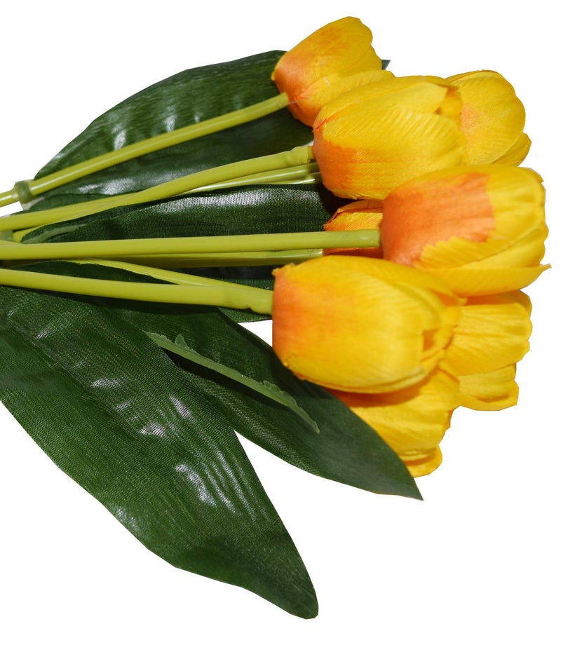 Fourwalls Beautiful Artificial Polyester and Plastic Tulip Flower Bunch (9 Head Flower, 38 cm Total Height, Yellow) - Image 3