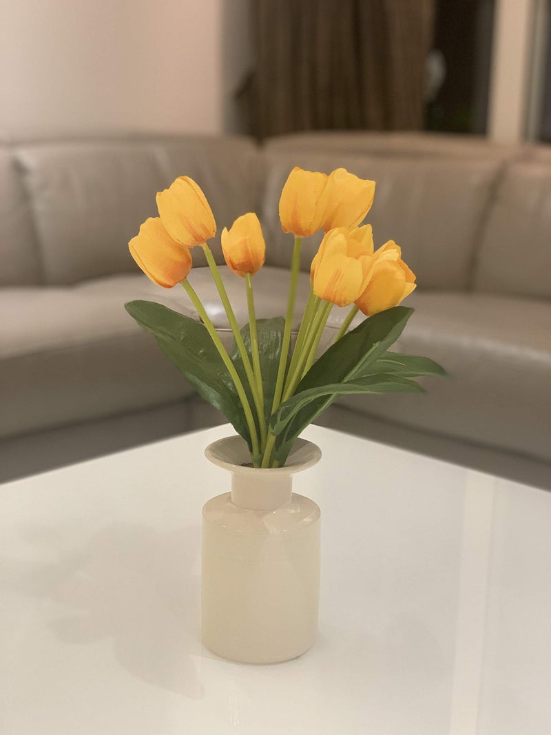 Fourwalls Beautiful Artificial Polyester and Plastic Tulip Flower Bunch (9 Head Flower, 38 cm Total Height, Yellow) - Image 1