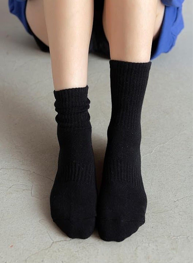 DUNISO 5 Pairs Womens Crew Socks Casual Athletic Gym LightWeight Thin Cotton Socks，Comfort Breathable Socks，Non-Slip，Black  - Image 5