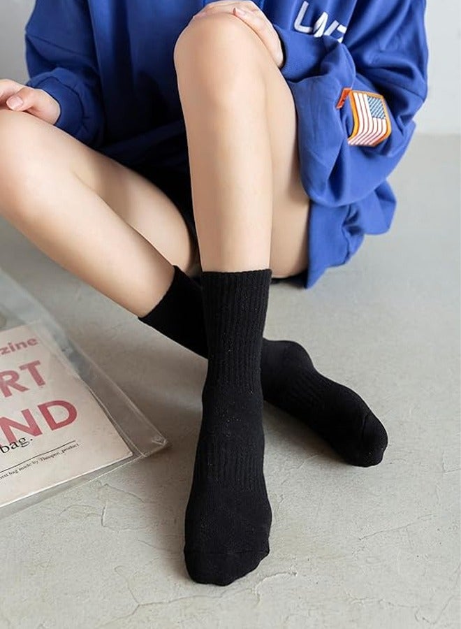 DUNISO 5 Pairs Womens Crew Socks Casual Athletic Gym LightWeight Thin Cotton Socks，Comfort Breathable Socks，Non-Slip，Black  - Image 3