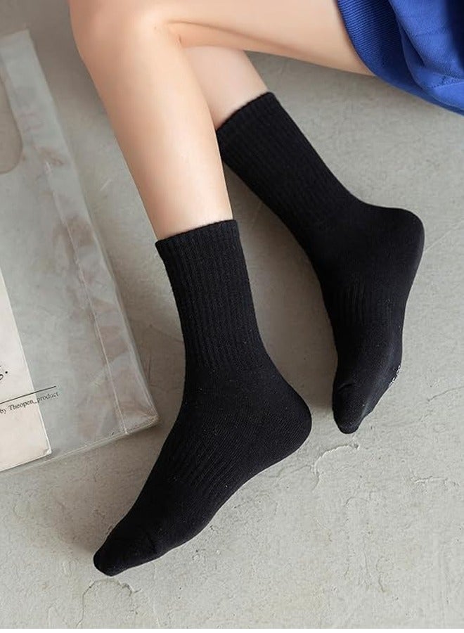 DUNISO 5 Pairs Womens Crew Socks Casual Athletic Gym LightWeight Thin Cotton Socks，Comfort Breathable Socks，Non-Slip，Black  - Image 4