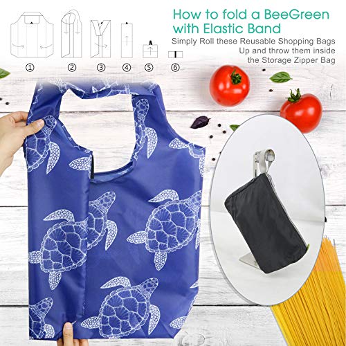 BeeGreen Animal Reusable Shopping Bags Grocery Totes 10 Pack with Zipper Carry Pouch Cute Shopper Bags XLarge Machine Washable Durable Gifts for Animal Lovers Women - Image 3