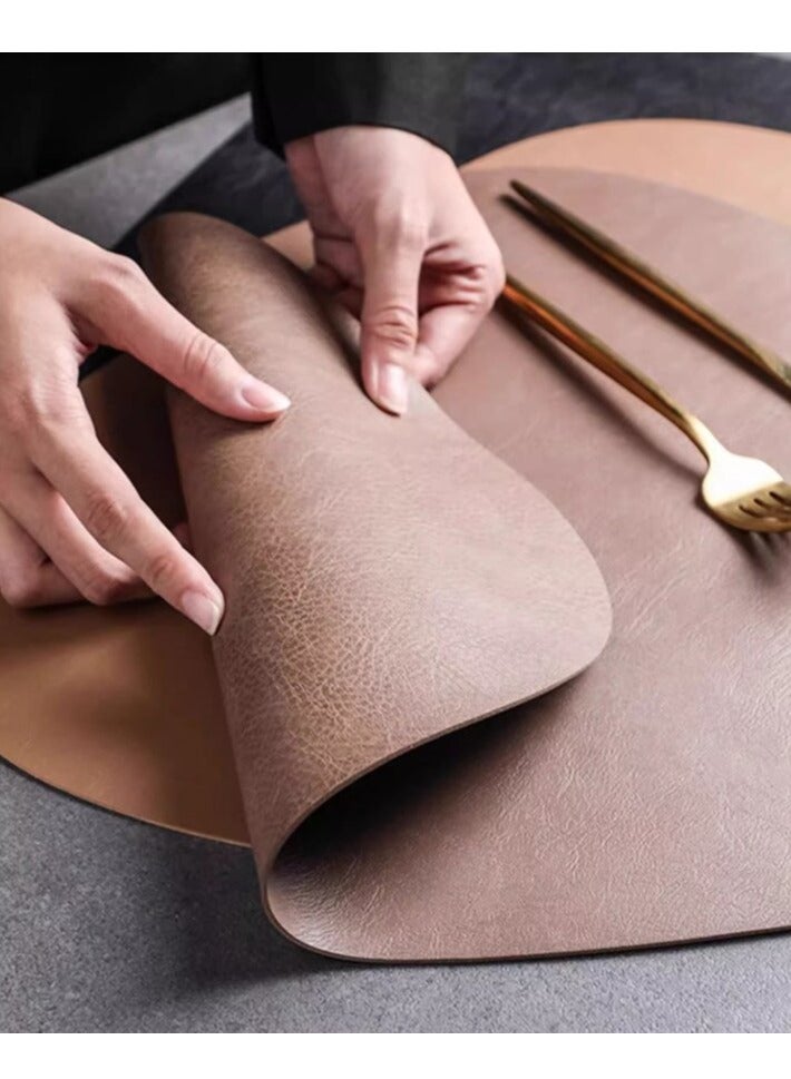 تمر (فاكهة) مفارش صحون جلدية لطاولة المطبخ وغرفة الطعام، مفارش صحون جلدية لطاولة المطبخ وغرفة الطعام، مفارش صحون خارجية مقاومة للماء والحرارة (بني، 2 مفارش صحون + 2 واقيات) - Image 4