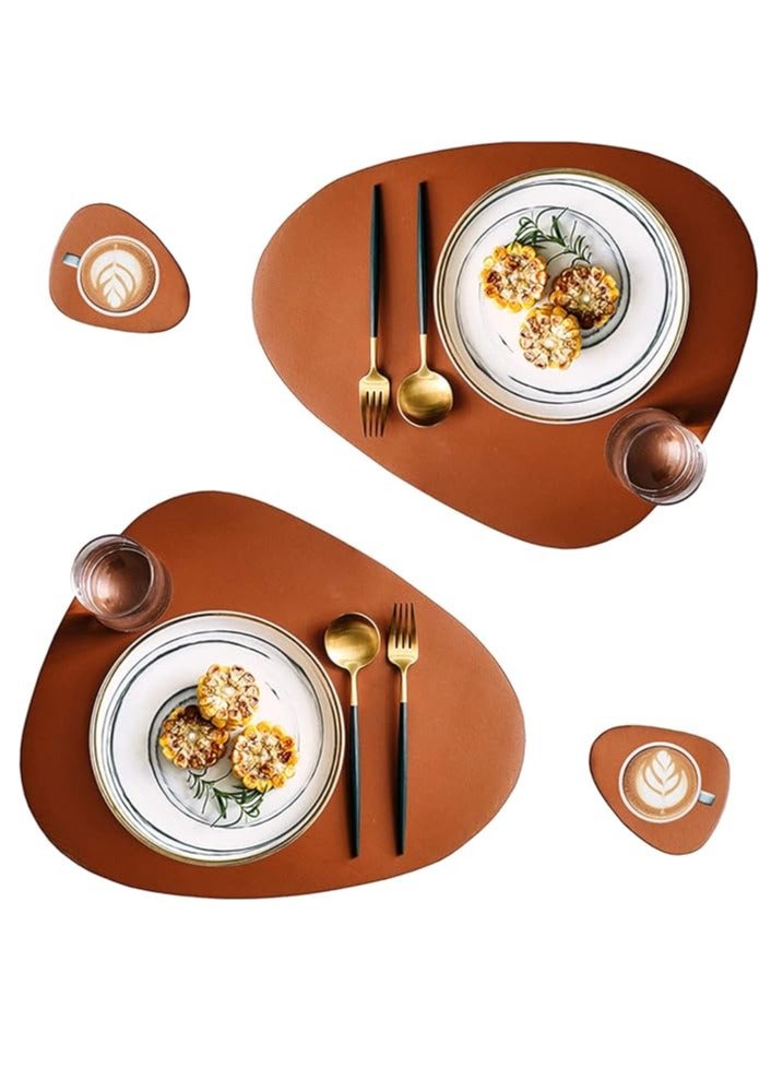 تمر (فاكهة) مفارش صحون جلدية لطاولة المطبخ وغرفة الطعام، مفارش صحون جلدية لطاولة المطبخ وغرفة الطعام، مفارش صحون خارجية مقاومة للماء والحرارة (بني، 2 مفارش صحون + 2 واقيات) - Image 1