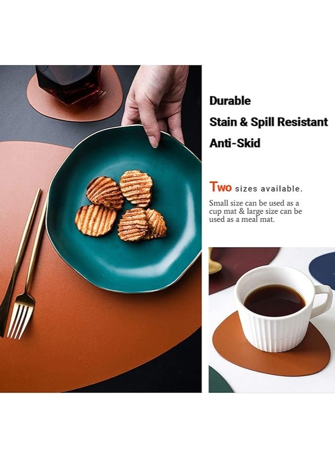 تمر (فاكهة) مفارش صحون جلدية لطاولة المطبخ وغرفة الطعام، مفارش صحون جلدية لطاولة المطبخ وغرفة الطعام، مفارش صحون خارجية مقاومة للماء والحرارة (بني، 2 مفارش صحون + 2 واقيات) - Image 2