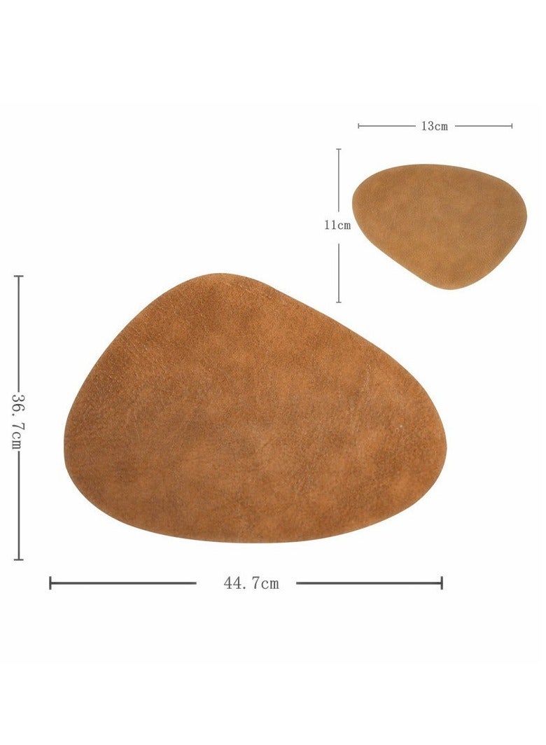 تمر (فاكهة) مفارش صحون جلدية لطاولة المطبخ وغرفة الطعام، مفارش صحون جلدية لطاولة المطبخ وغرفة الطعام، مفارش صحون خارجية مقاومة للماء والحرارة (بني، 2 مفارش صحون + 2 واقيات) - Image 3