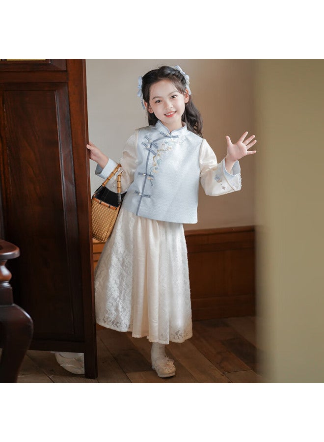 Flag Platinum Qibo Hanfu Girls' Spring And Autumn 2025 New Style Children's Chinese-style Baby Girl New Traditional Clothing, Shuangjiang, Size 110 - Image 2