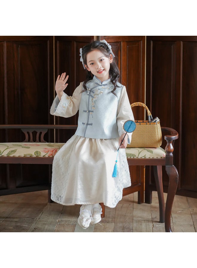 Flag Platinum Qibo Hanfu Girls' Spring And Autumn 2025 New Style Children's Chinese-style Baby Girl New Traditional Clothing, Shuangjiang, Size 110 - Image 3