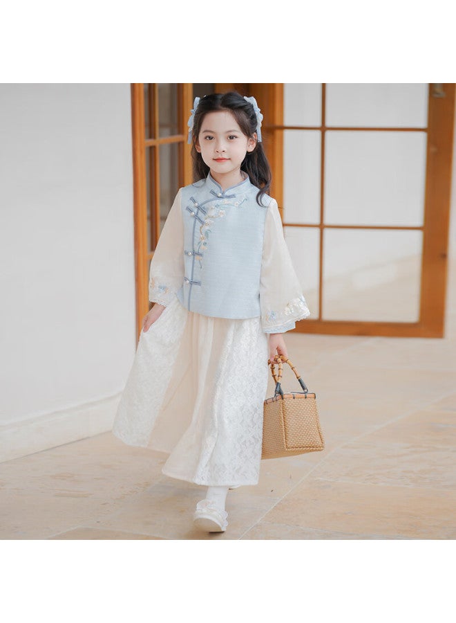 Flag Platinum Qibo Hanfu Girls' Spring And Autumn 2025 New Style Children's Chinese-style Baby Girl New Traditional Clothing, Shuangjiang, Size 110 - Image 1