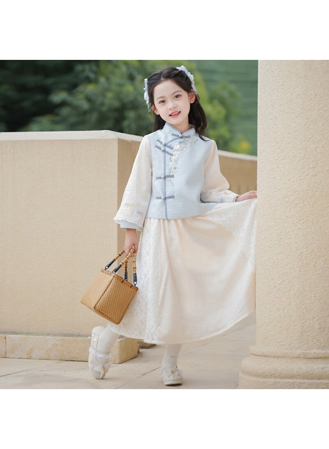 Flag Platinum Qibo Hanfu Girls' Spring And Autumn 2025 New Style Children's Chinese-style Baby Girl New Traditional Clothing, Shuangjiang, Size 110 - Image 4
