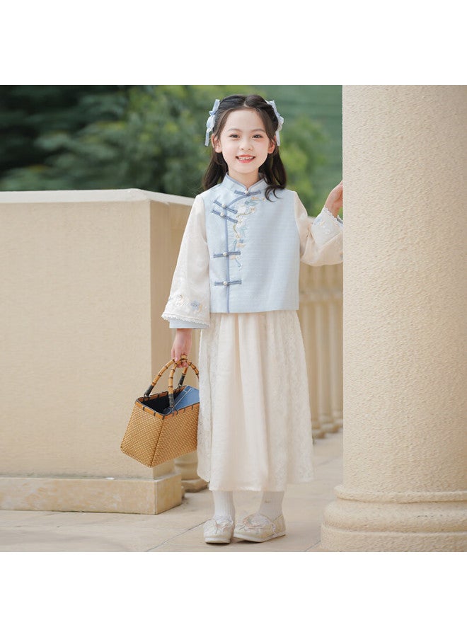 Flag Platinum Qibo Hanfu Girls' Spring And Autumn 2025 New Style Children's Chinese-style Baby Girl New Traditional Clothing, Shuangjiang, Size 110 - Image 5