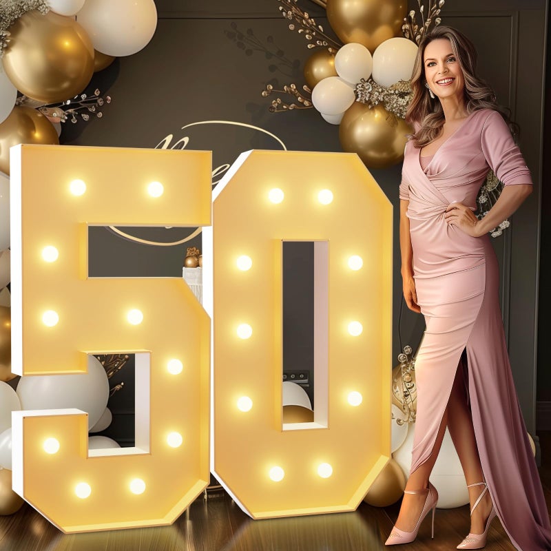 imprsv 4FT Light Up Numbers Marquee Numbers 50th Birthday Decorations for Women Men Large Light Up 50 Birthday Women Foam Board Anniversary Party Decorations Arch Kit DIY