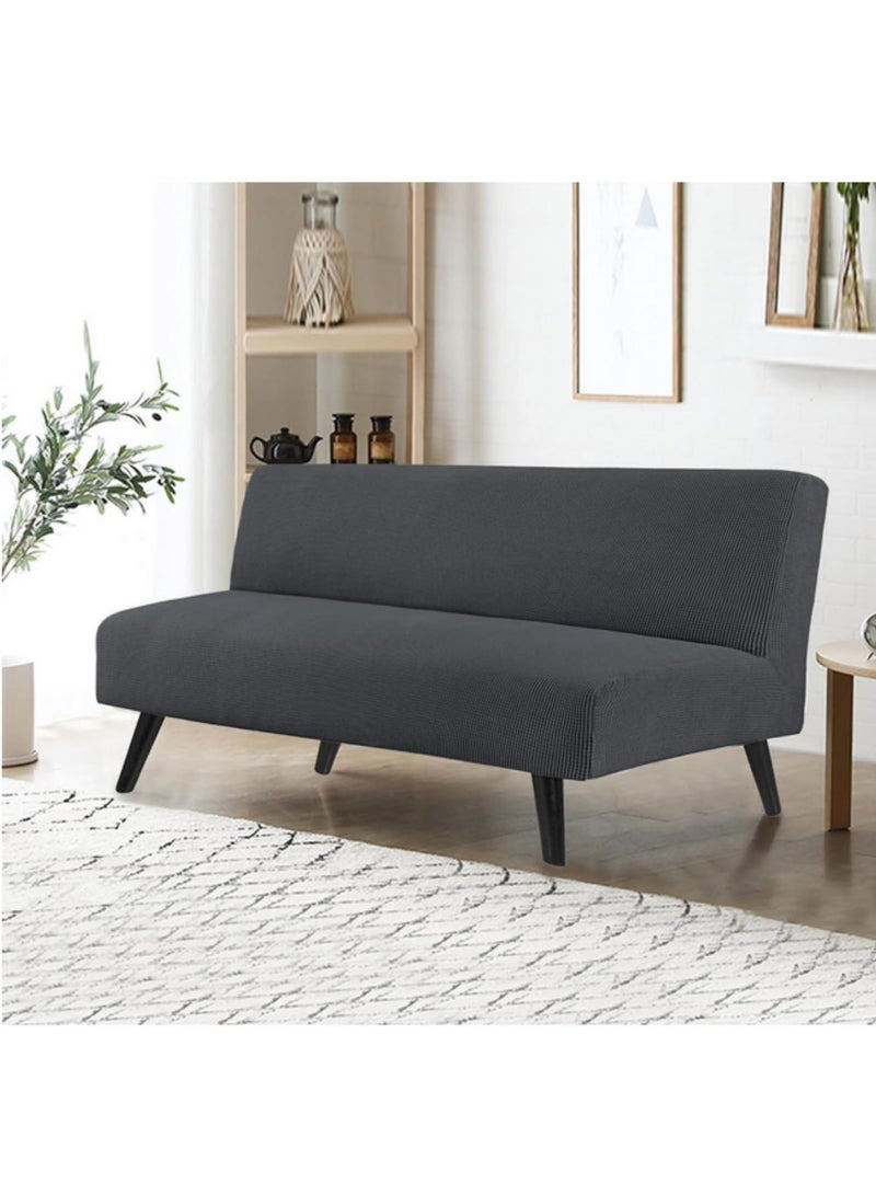 Armless Sofa Bed Cover Stretch Sofa Covers Furniture Protection Cushion Fits Folding Sofa Bed Without Armrests Non-slip Durable Spandex Fabric (Grey) - Image 1