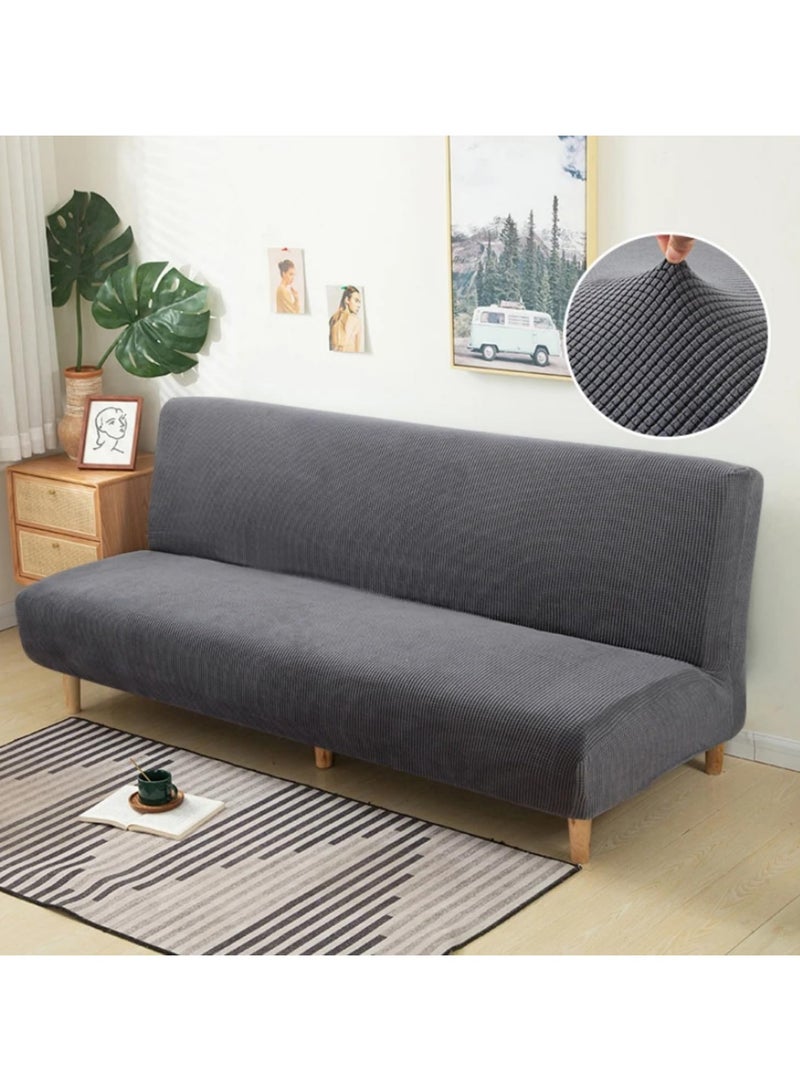 Armless Sofa Bed Cover Stretch Sofa Covers Furniture Protection Cushion Fits Folding Sofa Bed Without Armrests Non-slip Durable Spandex Fabric (Grey) - Image 3