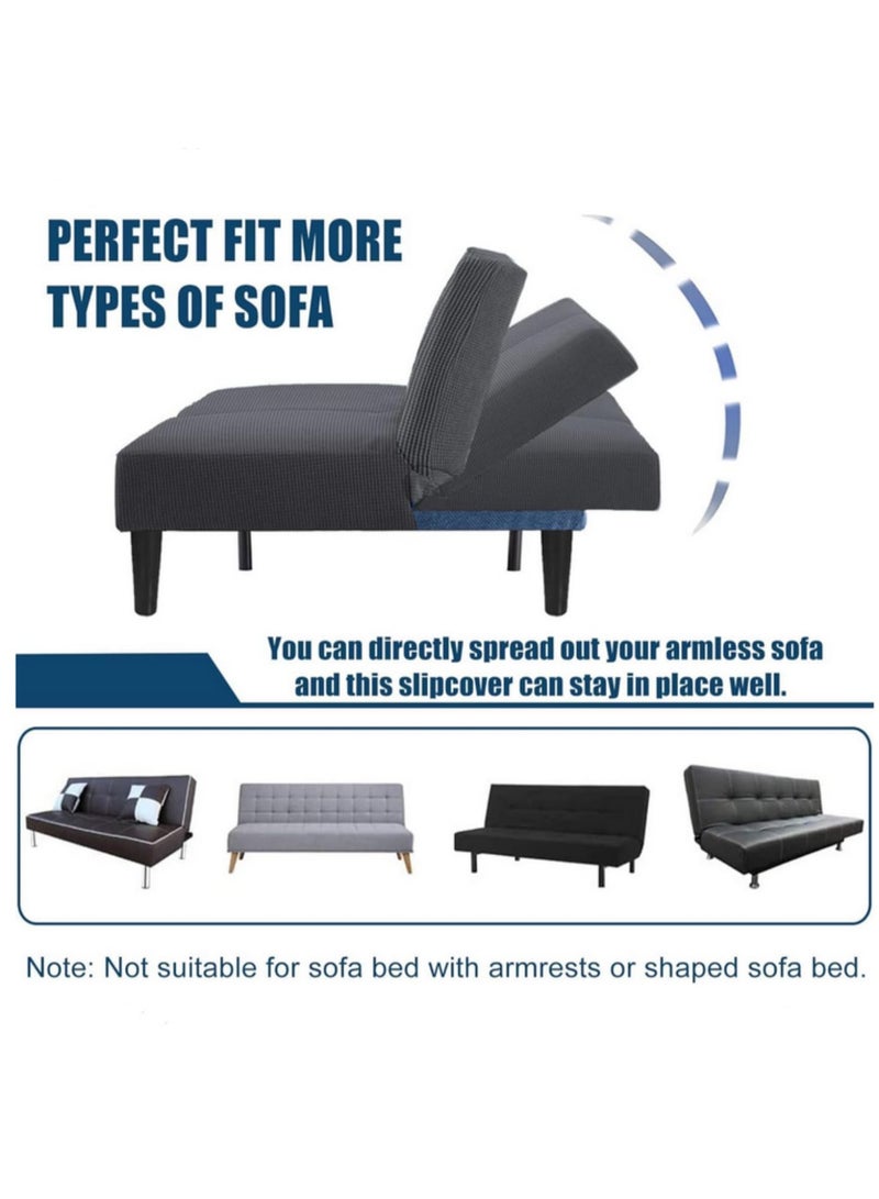 Armless Sofa Bed Cover Stretch Sofa Covers Furniture Protection Cushion Fits Folding Sofa Bed Without Armrests Non-slip Durable Spandex Fabric (Grey) - Image 4