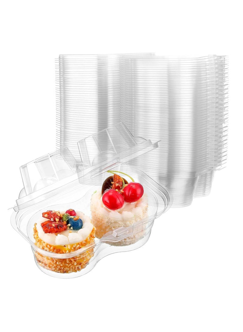 Cupcake Containers, Disposable 2 Compartment Plastic Deep Cupcake Carrier Holder Box with Lids Stackable Clear Cupcake Container for Muffin Pies Weddings Valentine's Day Birthday Party 50 Pcs - Image 1