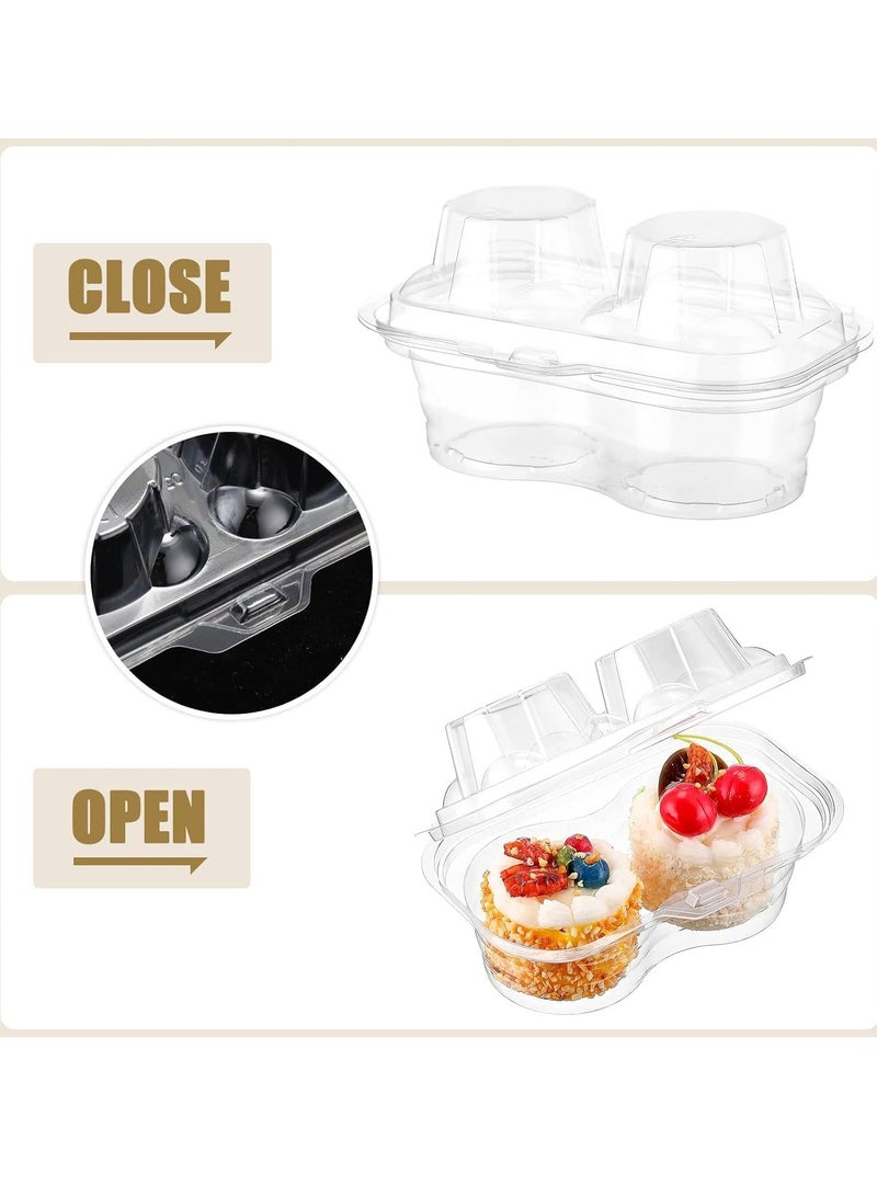 Cupcake Containers, Disposable 2 Compartment Plastic Deep Cupcake Carrier Holder Box with Lids Stackable Clear Cupcake Container for Muffin Pies Weddings Valentine's Day Birthday Party 50 Pcs - Image 2