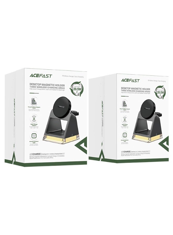 ACEFAST 3 in 1 Magnetic Fast Wireless Charger Desktop Holder E17, Desktop stand, LED Atmosphere Light, Wireless Charger for Phone, TWS Headset, Smart Watch - Black - Image 5