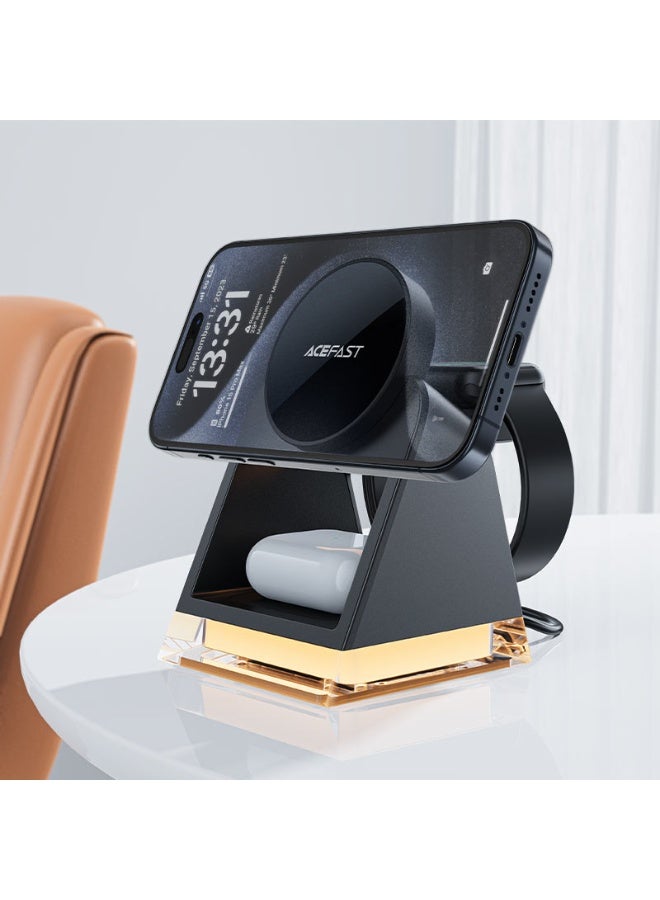 ACEFAST 3 in 1 Magnetic Fast Wireless Charger Desktop Holder E17, Desktop stand, LED Atmosphere Light, Wireless Charger for Phone, TWS Headset, Smart Watch - Black - Image 2