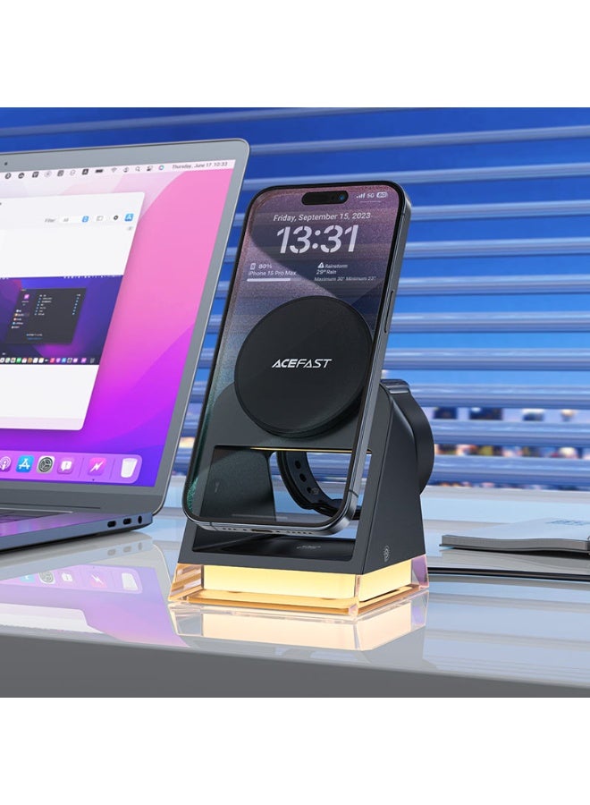 ACEFAST 3 in 1 Magnetic Fast Wireless Charger Desktop Holder E17, Desktop stand, LED Atmosphere Light, Wireless Charger for Phone, TWS Headset, Smart Watch - Black - Image 4