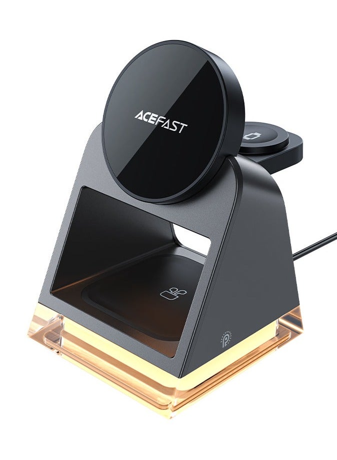 ACEFAST 3 in 1 Magnetic Fast Wireless Charger Desktop Holder E17, Desktop stand, LED Atmosphere Light, Wireless Charger for Phone, TWS Headset, Smart Watch - Black - Image 1