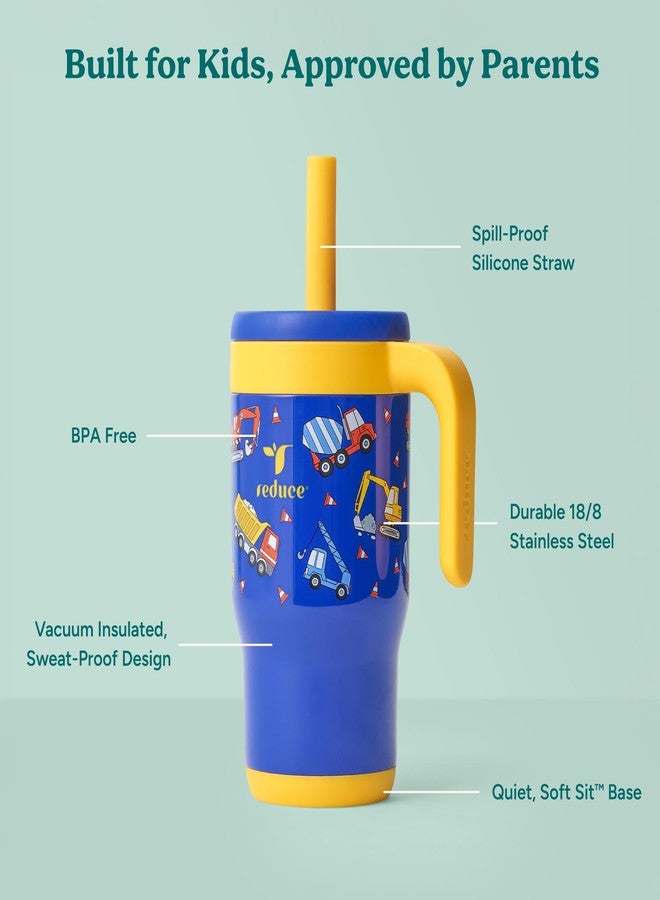 REDUCE CHILLER Travel Mug - 14 oz Insulated Stainless Steel Kids Tumbler with Spill-Proof Silicone Straw, Stays Cold 18 Hours, Dishwasher Safe - for School & Travel - Little Builder - Image 3