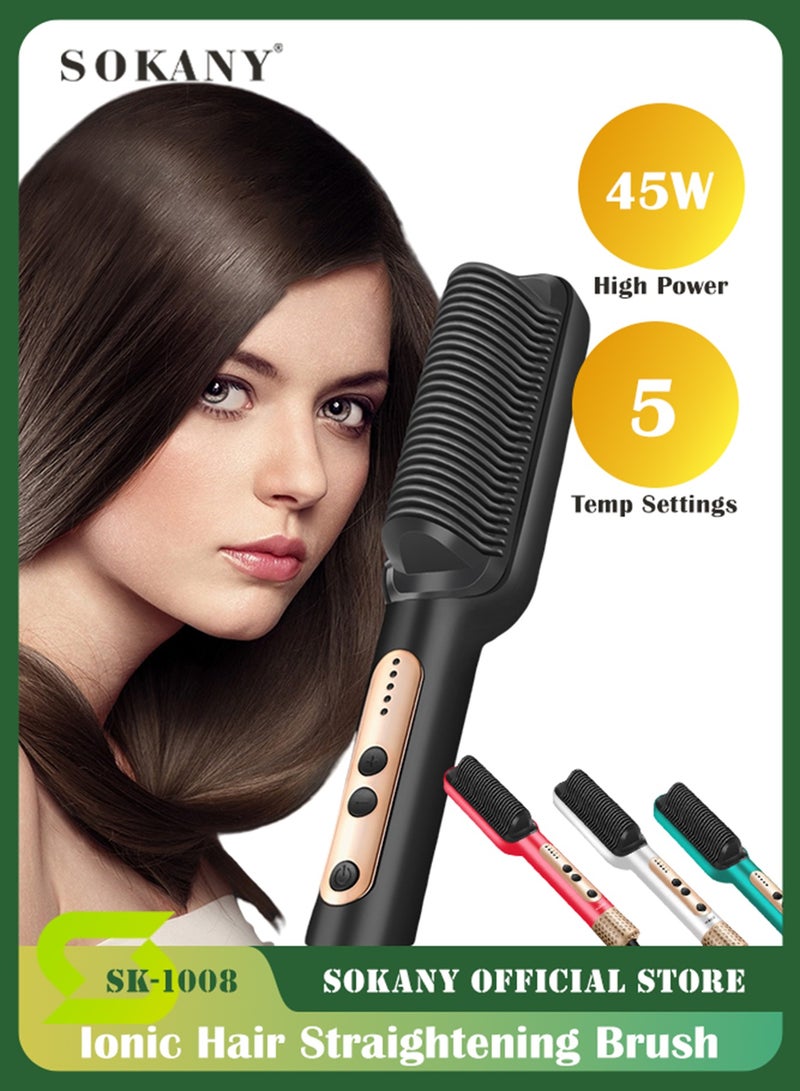 سوكاني فرشاة فرد الشعر متعددة الوظائف مع مشط مدمج، 5 إعدادات لدرجة الحرارة، مضادة للحروق مع مولد أيونات ومجفف شعر وجهاز تصفيف سريع التسخين، SK-1008 (أسود) - Image 1