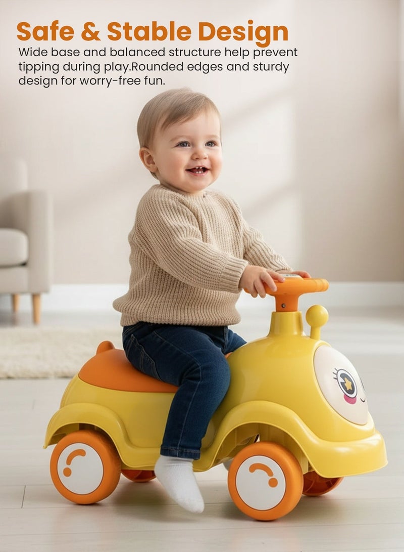 BAYBEE Baby Ride on Car for Kids, Toddler Ride on Baby Car with Music, and Storage Space | Kids Push Car for Baby | Children Push Ride on Car for Kids Toddlers 1 to 3 Years Boy Girl Yellow - Image 3