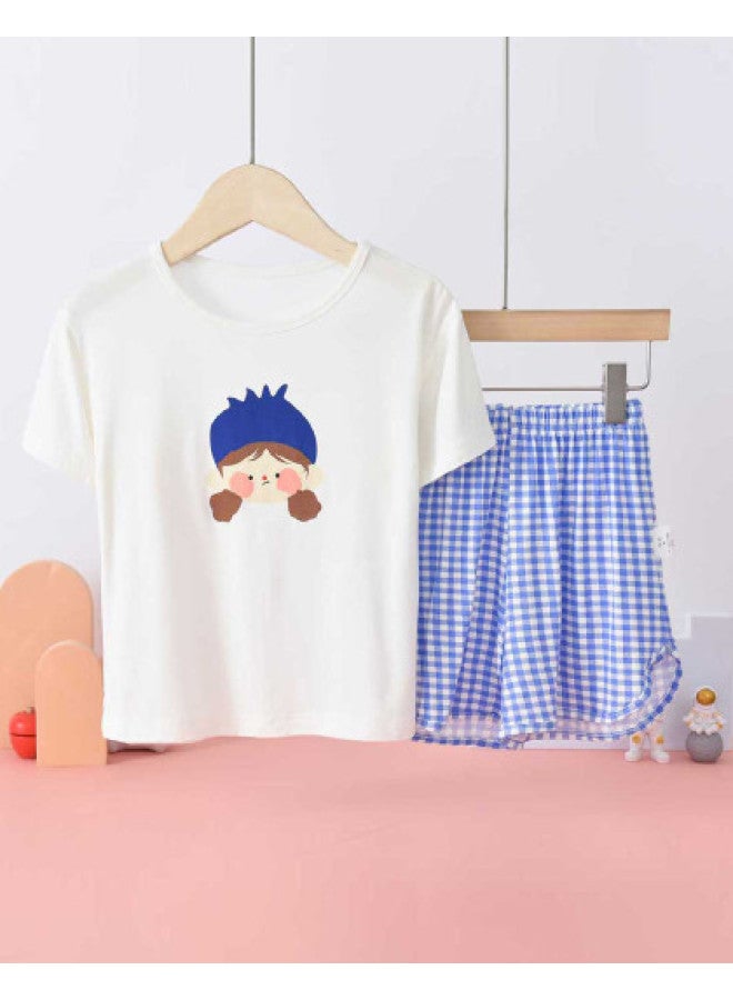 Bornbay Breathable Thin Summer Girls' Homewear Set Kids Soft Comfort Short Sleeve Shorts Outfit - Image 1