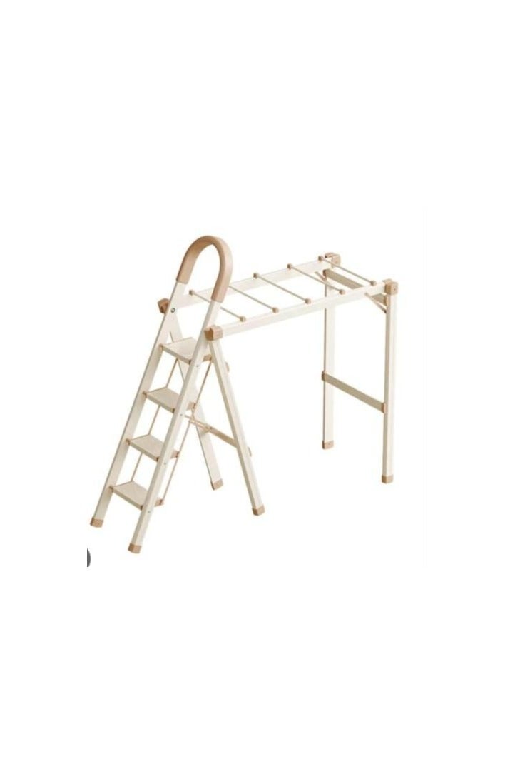 Decorhills Stepladders Household Ladder Clothes Drying Rack Multi-Functional Folding Staircase Thickened Telescopic Aluminum Alloy Herringbone Ladder Folding Stepladder - Beige - Image 1