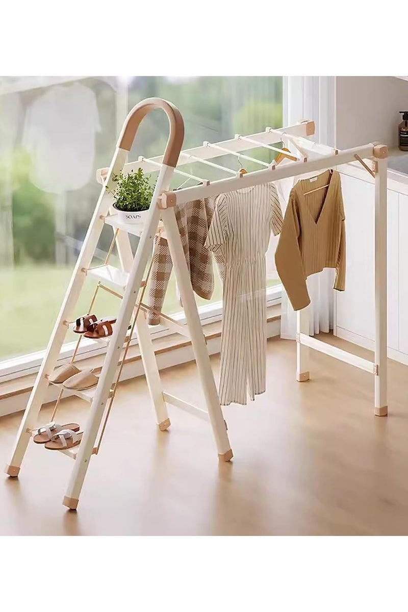 Decorhills Stepladders Household Ladder Clothes Drying Rack Multi-Functional Folding Staircase Thickened Telescopic Aluminum Alloy Herringbone Ladder Folding Stepladder - Beige - Image 2