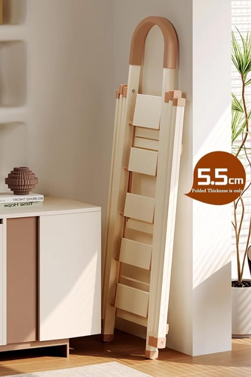 Decorhills Stepladders Household Ladder Clothes Drying Rack Multi-Functional Folding Staircase Thickened Telescopic Aluminum Alloy Herringbone Ladder Folding Stepladder - Beige - Image 3