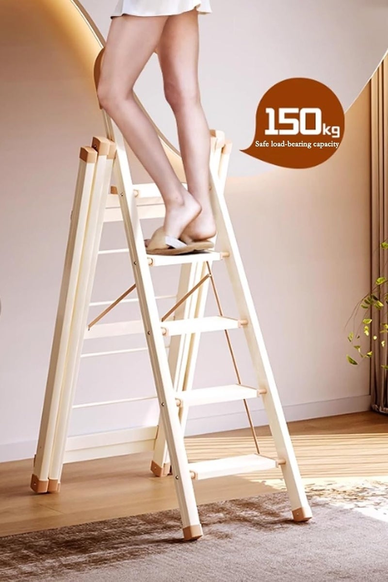 Decorhills Stepladders Household Ladder Clothes Drying Rack Multi-Functional Folding Staircase Thickened Telescopic Aluminum Alloy Herringbone Ladder Folding Stepladder - Beige - Image 5