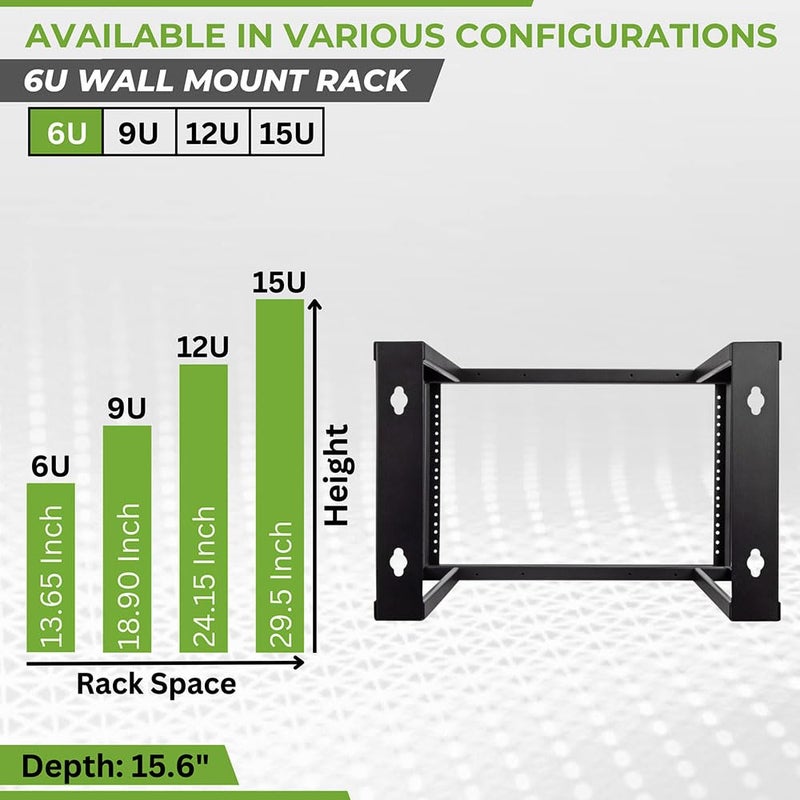 NavePoint 6U Wall Mount Open Frame 19 Inch Server Equipment Rack Threaded 16 inch Depth Black - Image 3