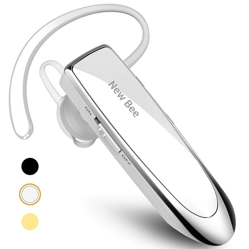 New bee Bluetooth Earpiece V5.0 Wireless Handsfree Headset with Microphone 24 Hrs Driving Headset 60 Days Standby Time for iPhone Android Samsung Laptop Trucker Driver (White) - Image 1