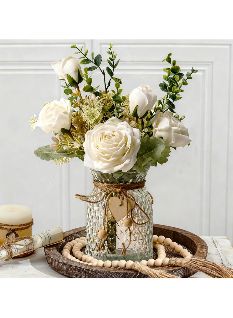 YQbest Artificial Flowers with Vase, Silk Roses Artificial Flowers in Vase, Faux Flower Arrangement with Vase Suitable for Home Office Decoration, Dining Table Centerpiece - Image 3