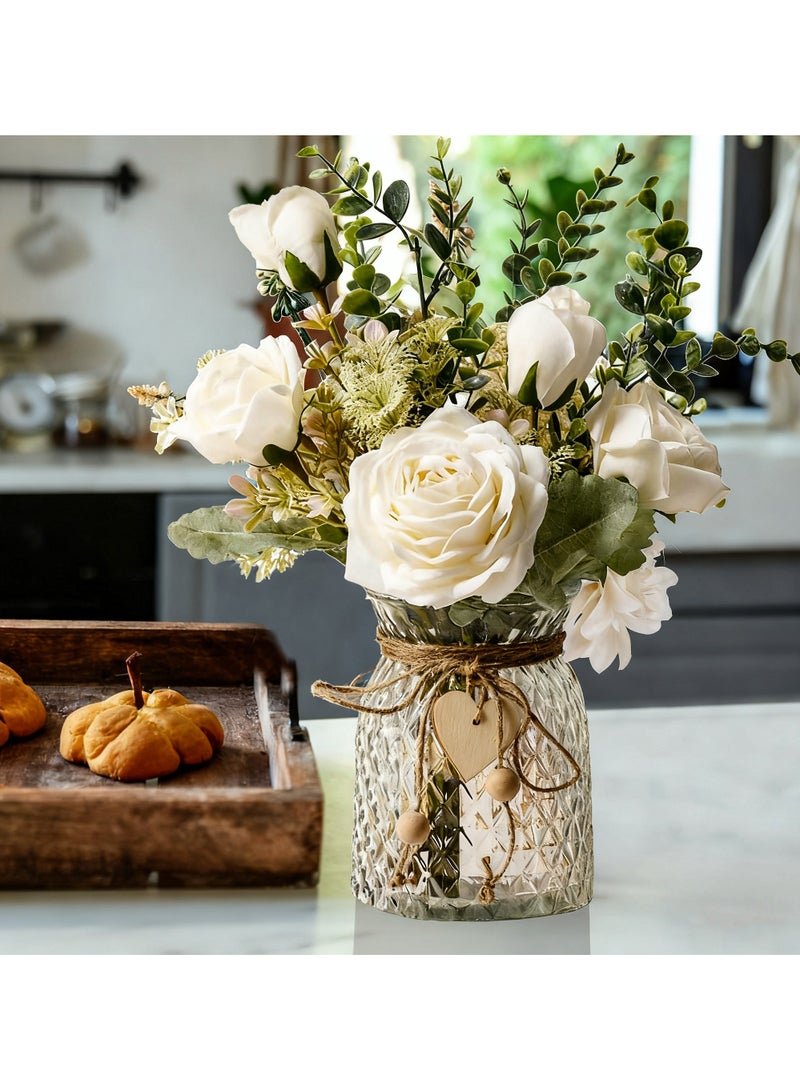 YQbest Artificial Flowers with Vase, Silk Roses Artificial Flowers in Vase, Faux Flower Arrangement with Vase Suitable for Home Office Decoration, Dining Table Centerpiece - Image 4