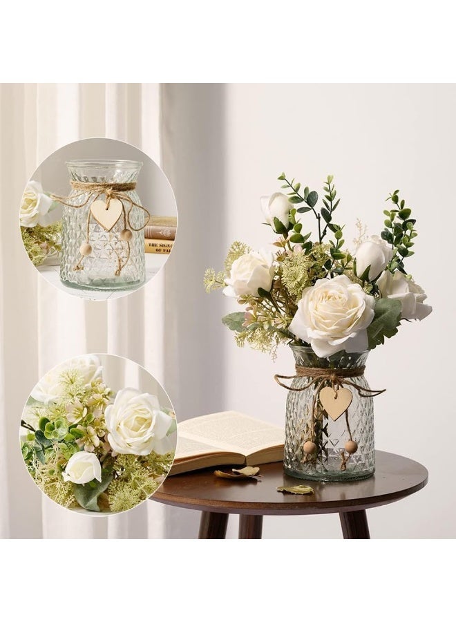 YQbest Artificial Flowers with Vase, Silk Roses Artificial Flowers in Vase, Faux Flower Arrangement with Vase Suitable for Home Office Decoration, Dining Table Centerpiece - Image 3