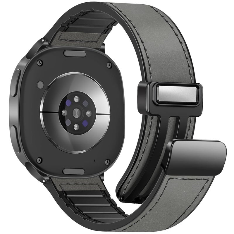 WestEagle Leather Watch 8 Band Compatible with Samsung Galaxy Watch 8 40mm 44mm 8 Classic 46mm Magnetic Buckle Silicone Bottom Design Adjustable Wristbands Accessories for Men and Women Grey - Image 2
