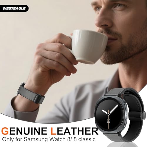 WestEagle Leather Watch 8 Band Compatible with Samsung Galaxy Watch 8 40mm 44mm 8 Classic 46mm Magnetic Buckle Silicone Bottom Design Adjustable Wristbands Accessories for Men and Women Grey - Image 3