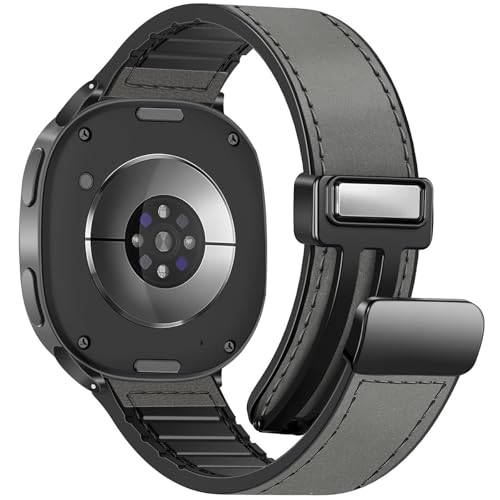 WestEagle Leather Watch 8 Band Compatible with Samsung Galaxy Watch 8 40mm 44mm 8 Classic 46mm Magnetic Buckle Silicone Bottom Design Adjustable Wristbands Accessories for Men and Women Grey - Image 1