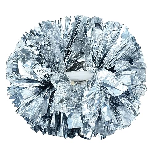 Hooshing 2PCS Silver Pom Poms Cheerleading with Baton Handle for Team Spirit School Sports Dance Cheering - Image 1