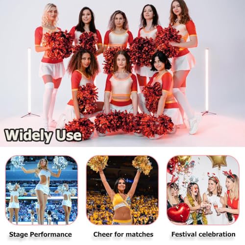 Hooshing 2PCS Silver Pom Poms Cheerleading with Baton Handle for Team Spirit School Sports Dance Cheering - Image 4