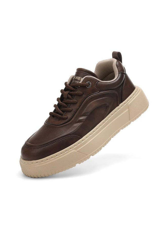 SKY VIEW Men's Fashion Shoes Ultrafine Fiber Vamp Casual Shoes For Men Non Slip Lace Up Chunky Sneakers Cushioned And Lightweight Low Top Walking Shoes Brown-01 - Image 1