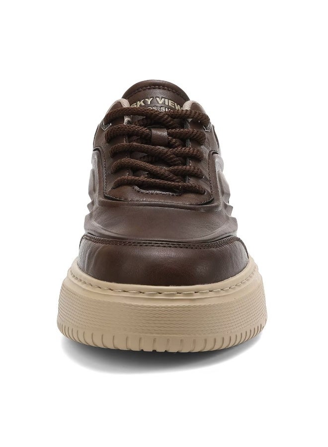 SKY VIEW Men's Fashion Shoes Ultrafine Fiber Vamp Casual Shoes For Men Non Slip Lace Up Chunky Sneakers Cushioned And Lightweight Low Top Walking Shoes Brown-01 - Image 3