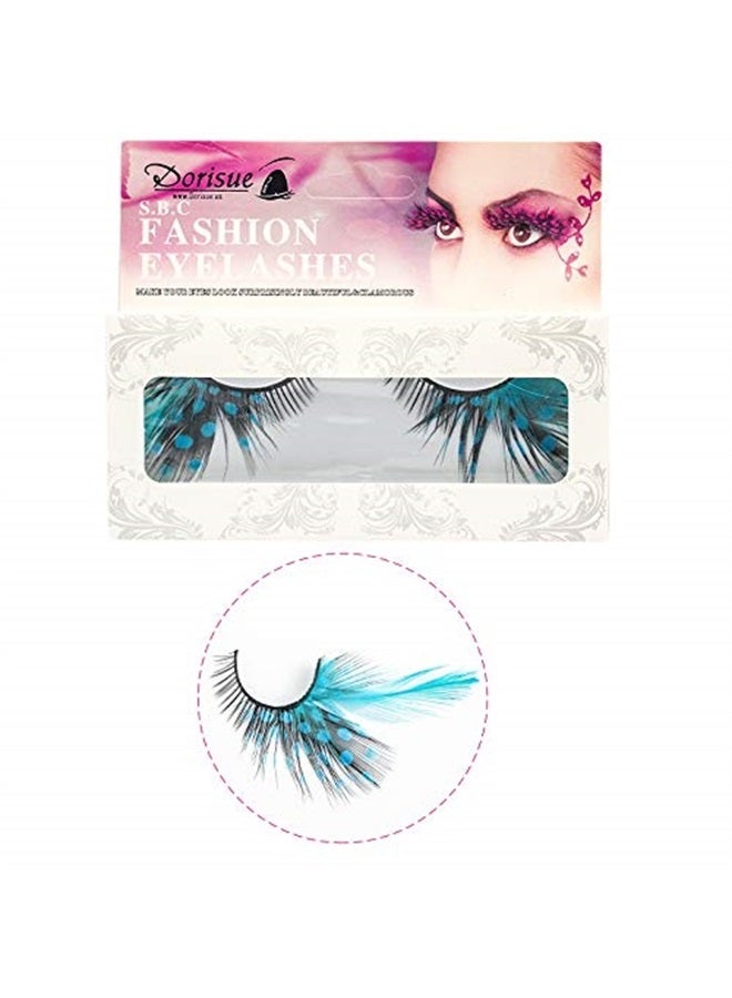 Eyelashes Sexy Blue Point Peacock Prints Volume Feather eyelashes Extra extension false eye Makeup Blue Color One Pair