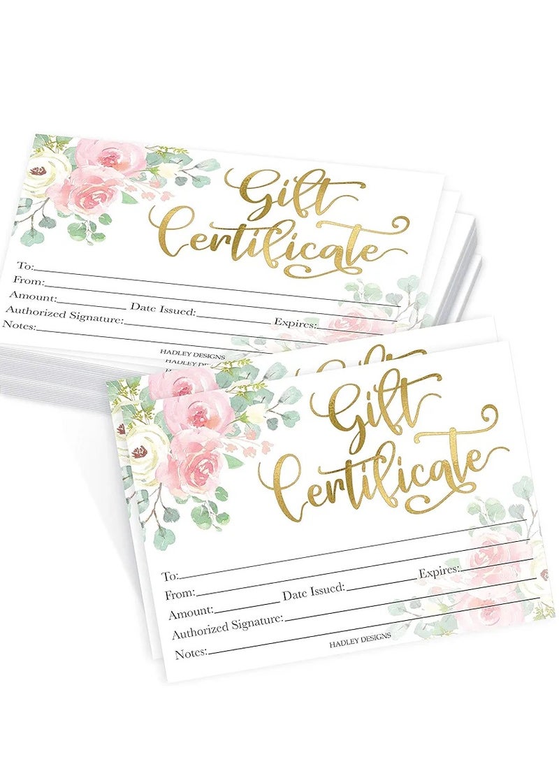 25 Floral Blank Gift Certificates for Small Business, Paper Voucher for Massage, Hair & Nail Salon Spa, Restaurants, and DIY Coupon Cards for Birthday, Mom Valentines Day, Him & Her, 5x7" - Image 1
