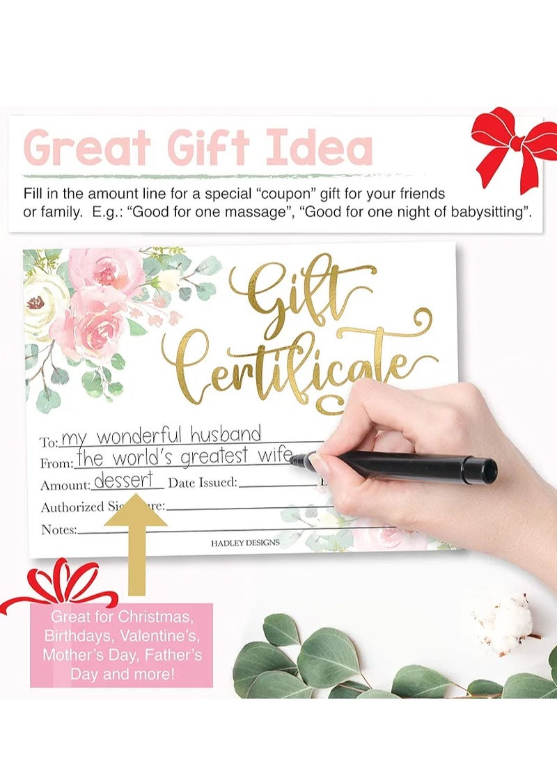 25 Floral Blank Gift Certificates for Small Business, Paper Voucher for Massage, Hair & Nail Salon Spa, Restaurants, and DIY Coupon Cards for Birthday, Mom Valentines Day, Him & Her, 5x7" - Image 2
